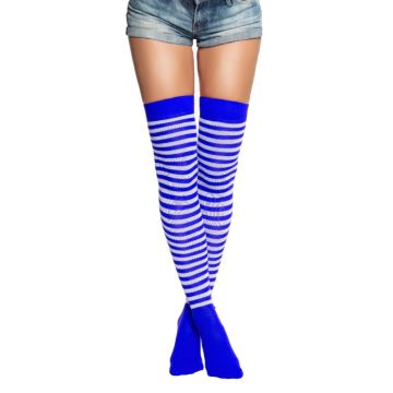 Over-knee strumpor one-size blå och vit