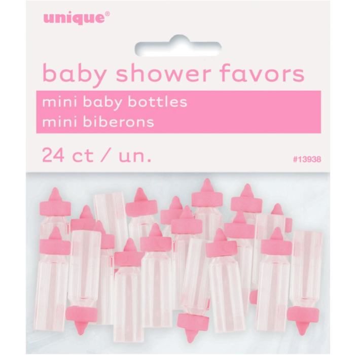 Mini nappflaskor till babyshower 24x rosa