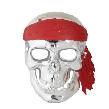 Silver pirat skelettmask med röd bandana - onesize
