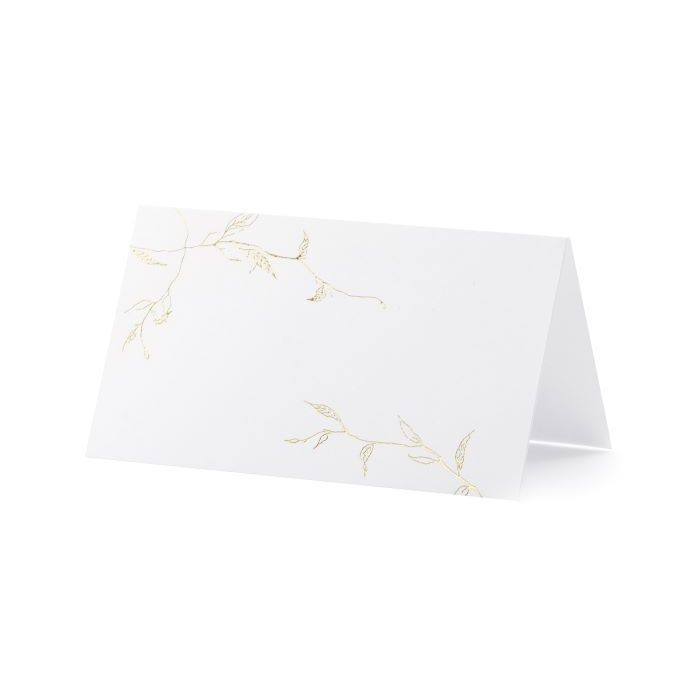 Vitt bordsnamnkort med guldgrenar motiv 10x - 9,5x5,5 cm