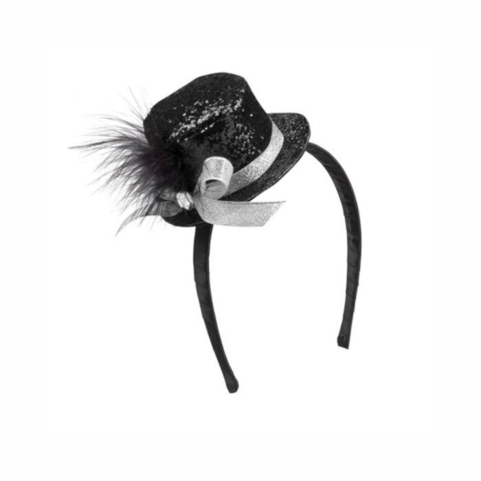Mini Glitter Rund Top Hat - Svart