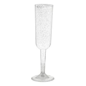 Champagneglas I plast silver glitter 4x - 198 ml