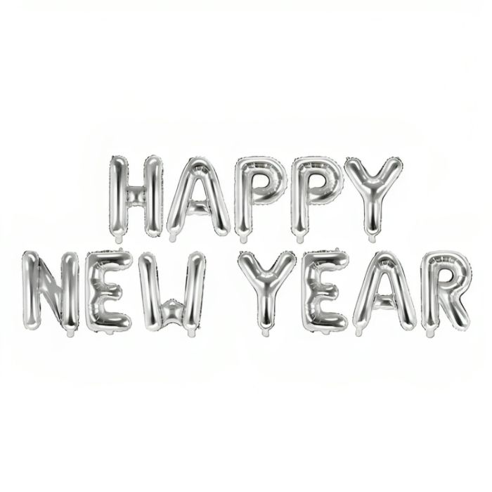 Folieballong happy new year silver 422x46 cm