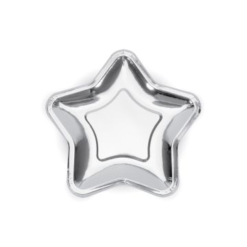 Silverstjärna papp tallrik 6x - 18 cm