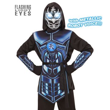 CYBER NINJA (huvjacka, tabard, bälte, armmuddar, mask med blinkande ljusögon & 3 robotröster) Flerfärgad