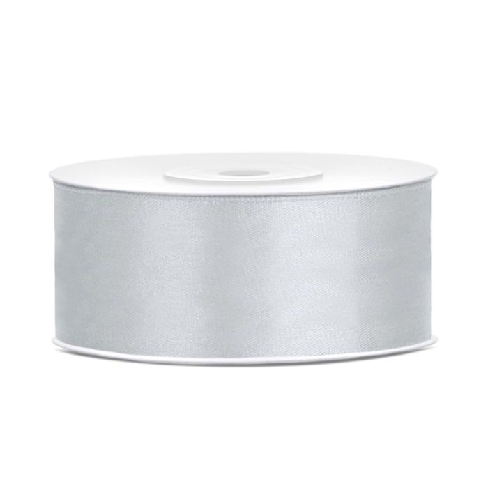 Silverfärgat satinband - 25 mm x 25 m