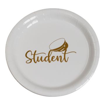 Pappersfat med studentmotiv guld 8x - 18 cm