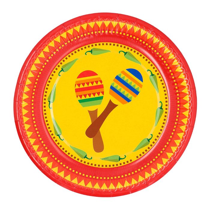 Mexikanska papptallrikar med maracas 10x - Ø 23 cm