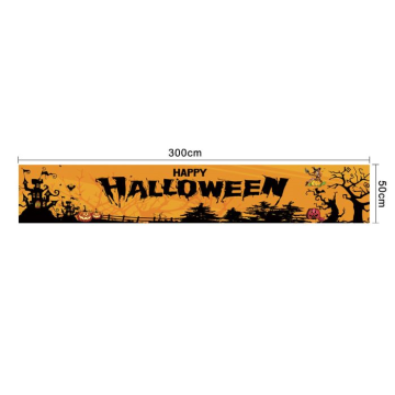 Orange och svart banner med Happy Halloween text - 300x50 cm
