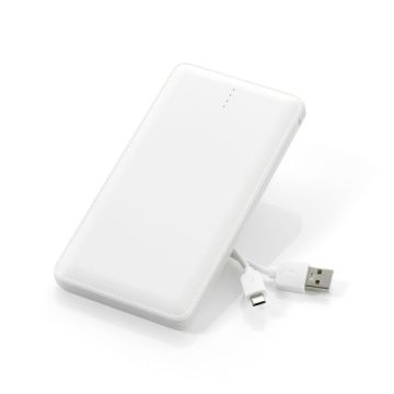 Powerbank 10.000 mAh inkl inbyggd kabel för iPhone och Android vit