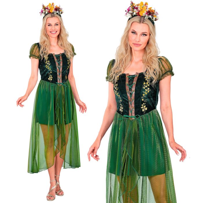Skogsdrottning kostym med blomsterkrans