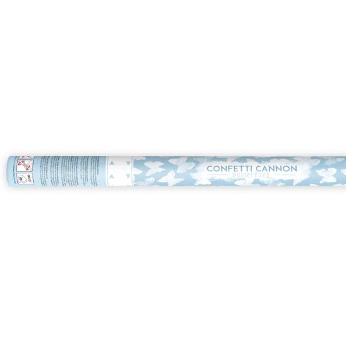 Konfettirör med fjärilar vit 60 cm 