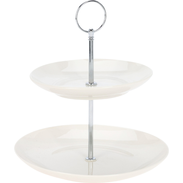 Två våningsfat i vitt porslin 21x25 cm