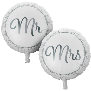 Mr. och Mrs. folieballonger silver 14 cm - 2x