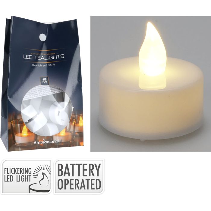 LED-tealights 15 st. med fladdrande ljus
