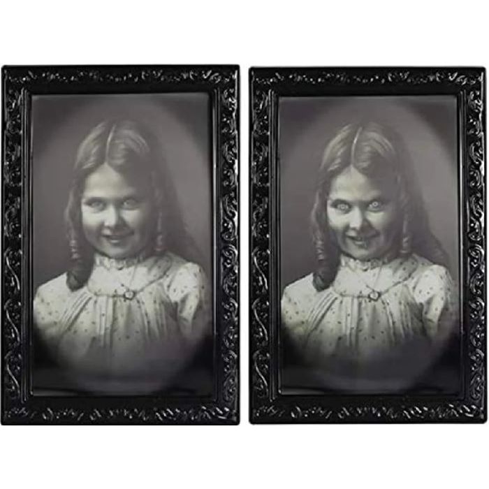 Läskigt 3D halloweenporträtt med förändrande bild 38x25 cm - Litet flickporträtt