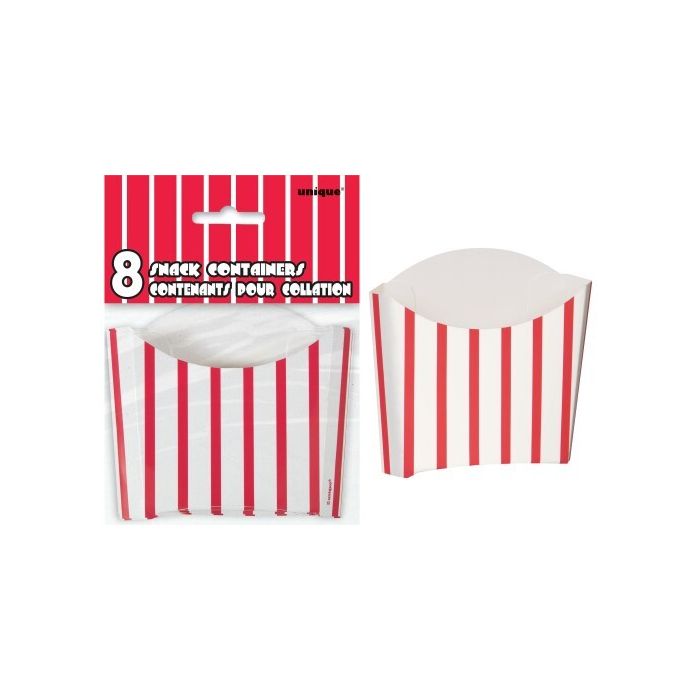 Randiga snacksbägare i röd och vit 8x