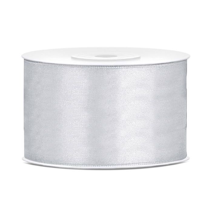 Silverfärgat satängband - 38 mm x 25 m