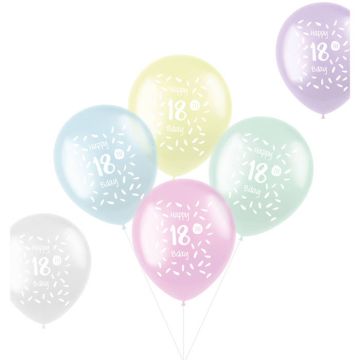 18 Års Ballonger Pastellfärgade 6x - 33 cm