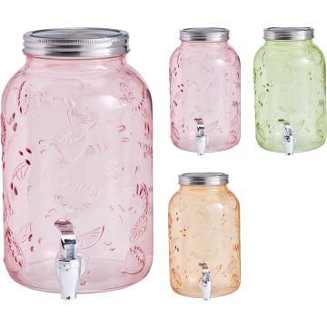 Drickdunk i glas med fruktmönster och kran, 3,8 liter