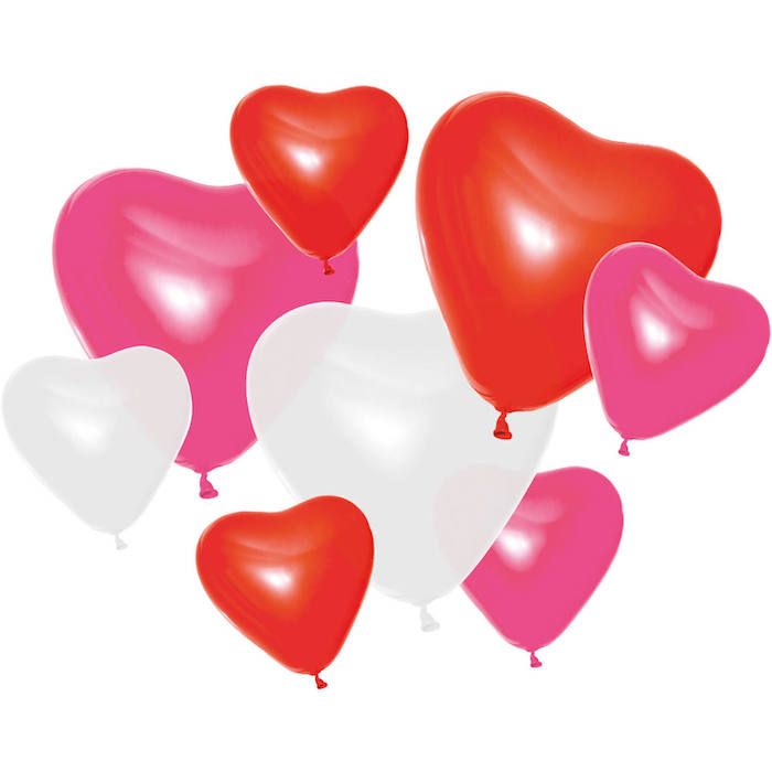 Hjärtformade ballonger i rosa, röd och vit 8x