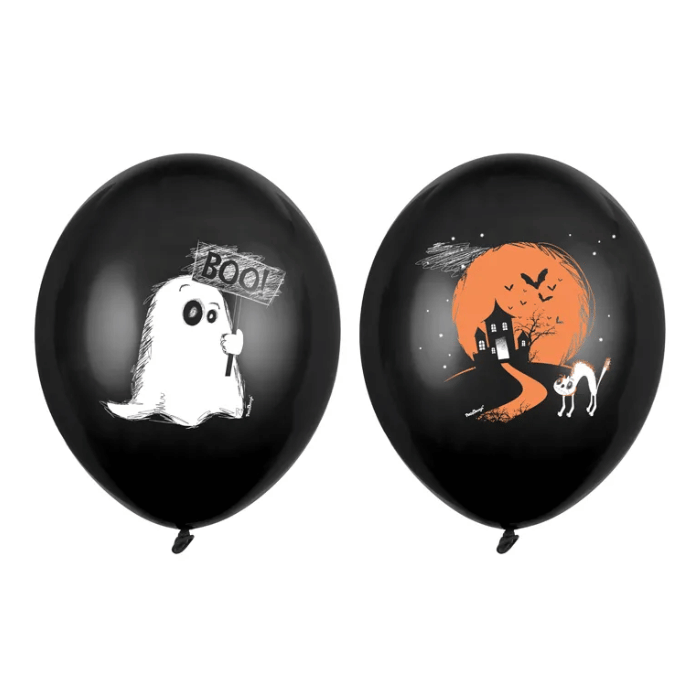 Svarta ballonger med halloweenmotiv 6x - 30 cm