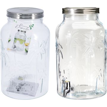 Drickkanna i glas med palmönster och kran, 5,5 liter