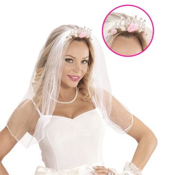 Tiara med slöja och blommor silver