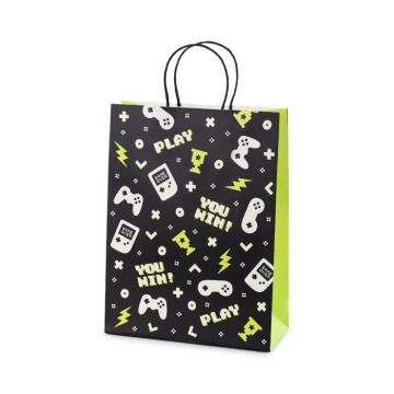 Presentpåse med gamepad-kontrollermotiv 10x24x32 cm