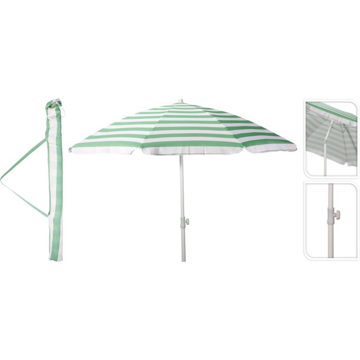 Strandparasol med lutningsfunktion, grön och vit, över 200 cm