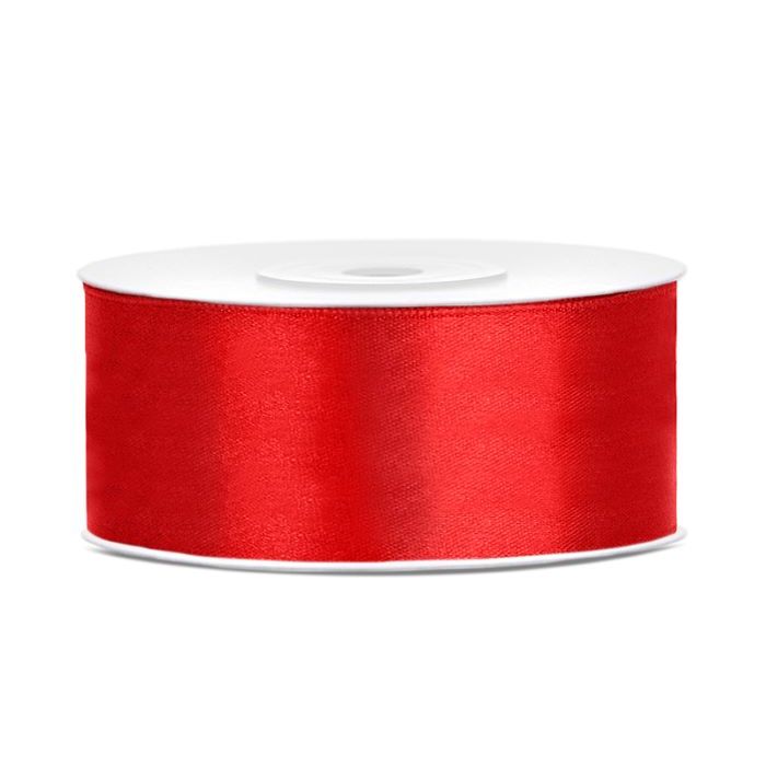 Röd satinband - 25 mm x 25 m