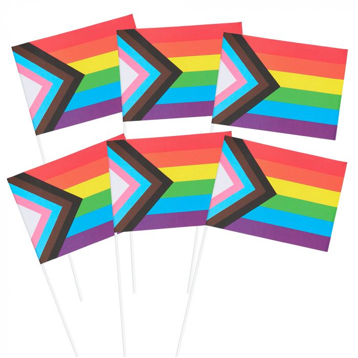 Progress pride flagga på pinne 6x - 20x14 cm