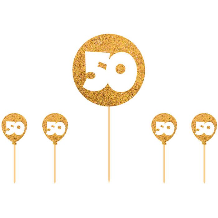 50-års tårtdekorering guld 5x