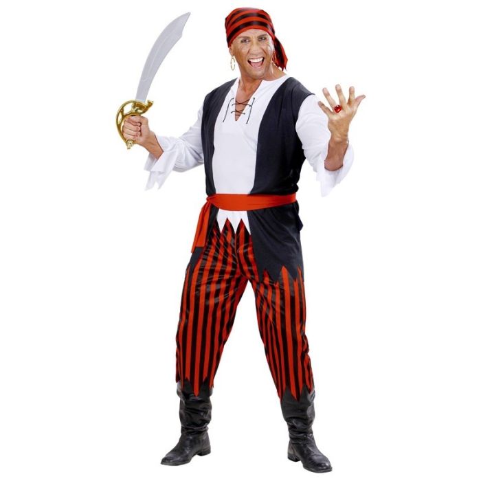 Piratkostym män röd/svart randig