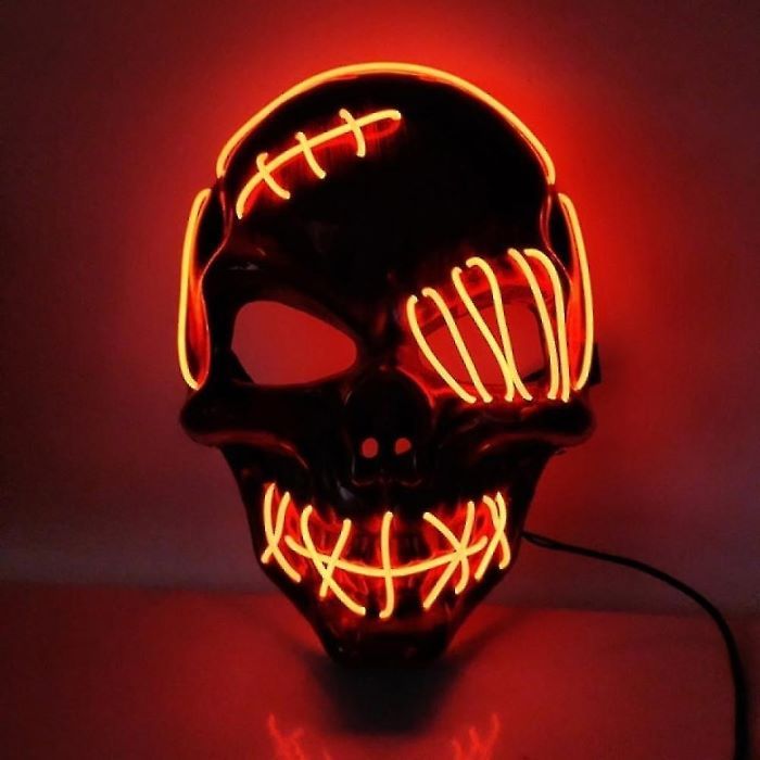 Skrämmande halloween LED-mask - Röd skalle med sår