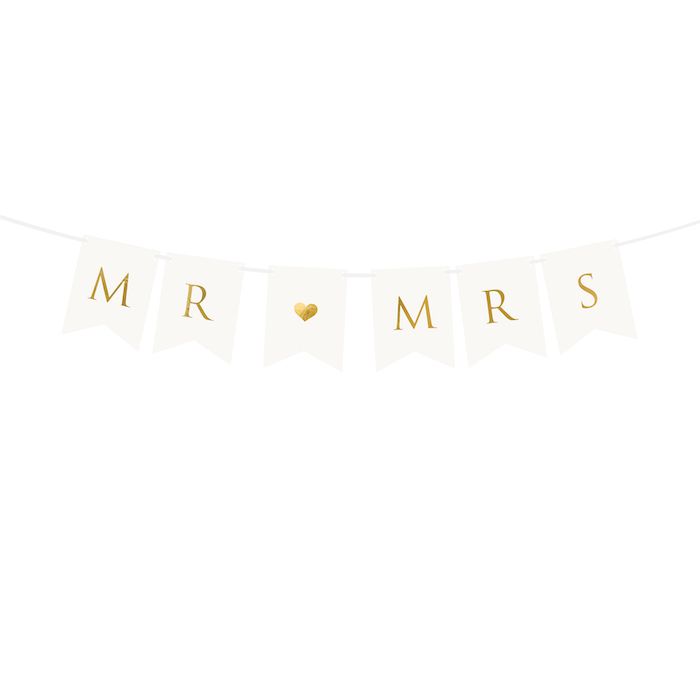 Mr Mrs Guirlande Vit Och Guld - 85 cm