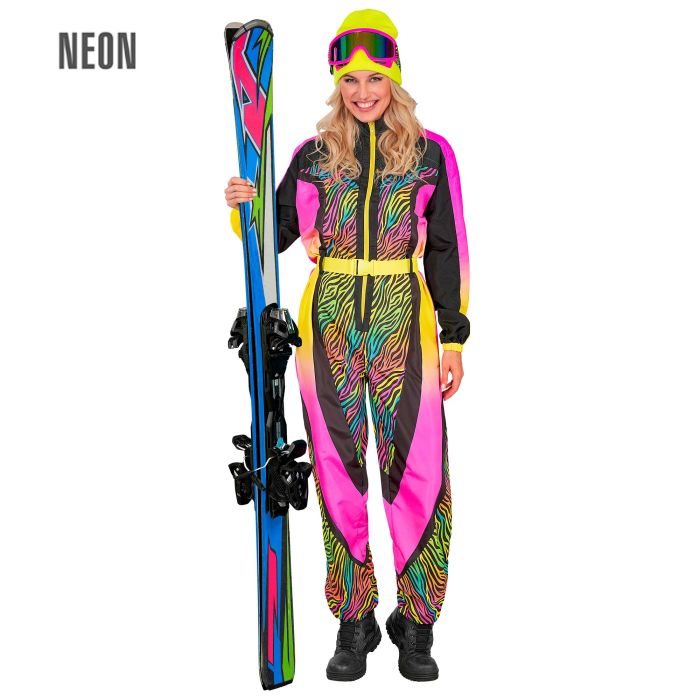 Neon skidoverall för damer med zebramönster