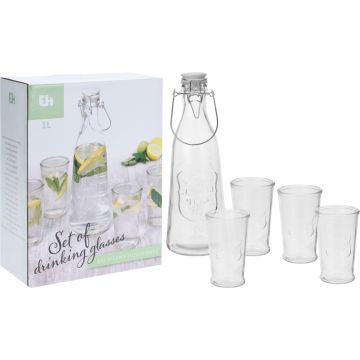 Drickeset i glas med flaska och 4 glas, 1 liter