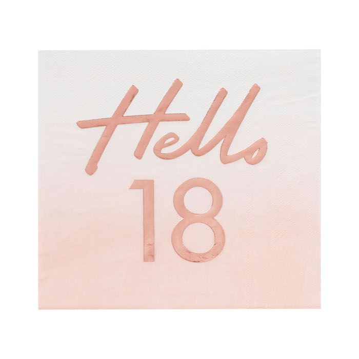 Hello "18" rosa/roséguld servetter 16x - 16,5 cm