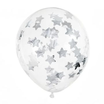 Ballonger med stjärnor silverkonfetti - 6x30 cm