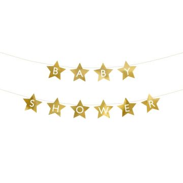 Guld babyshower stjärngirlang - 290x16,5 cm