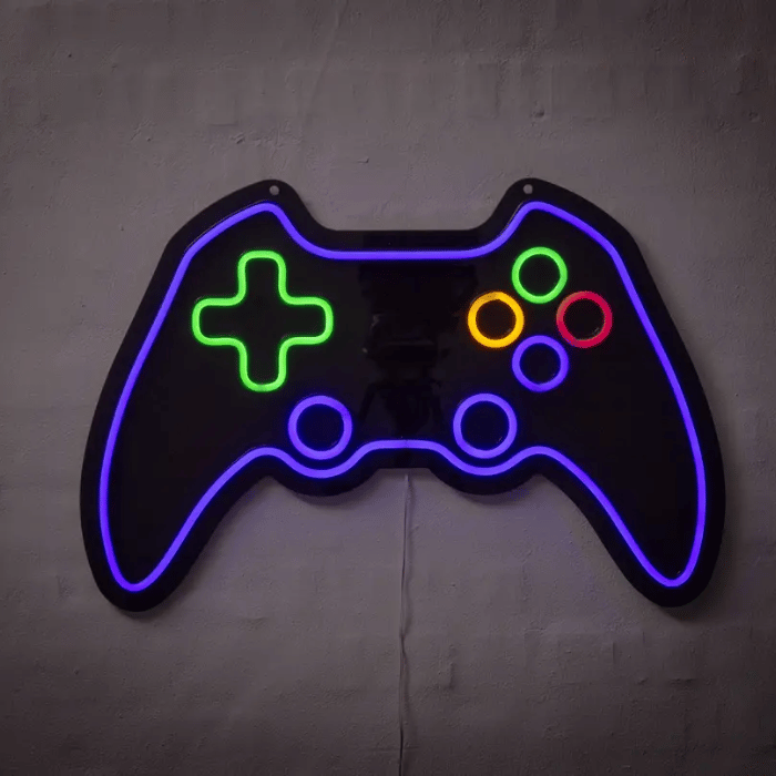 Gamer lila kontroller neon LED skylt - 40x60 cm