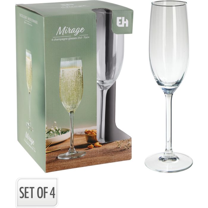 Rynkade champagneglas i klart glas, 4 stk., 21 cl