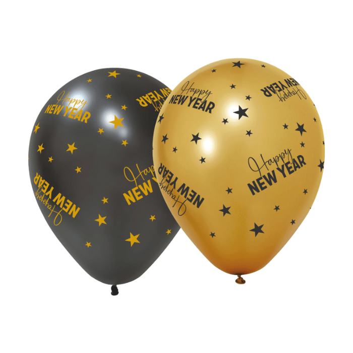 Nyårs ballonger 6x guld och svart - 30 cm
