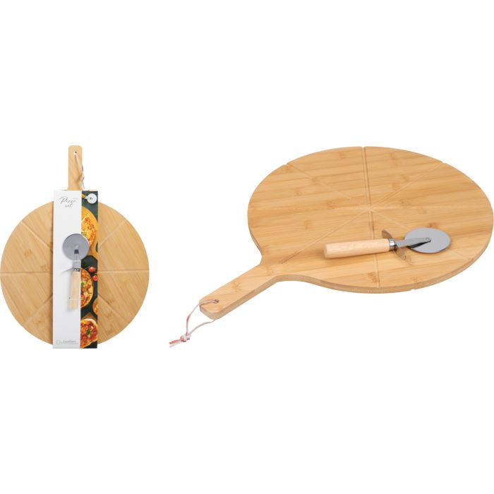 Pizzaskärbräde i bambu med pizzahjul ca. 50 cm