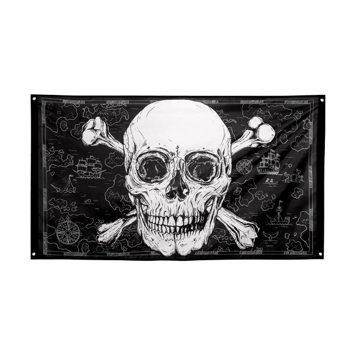 Dödskallebanner med skeppillustrationer - 150x90 cm