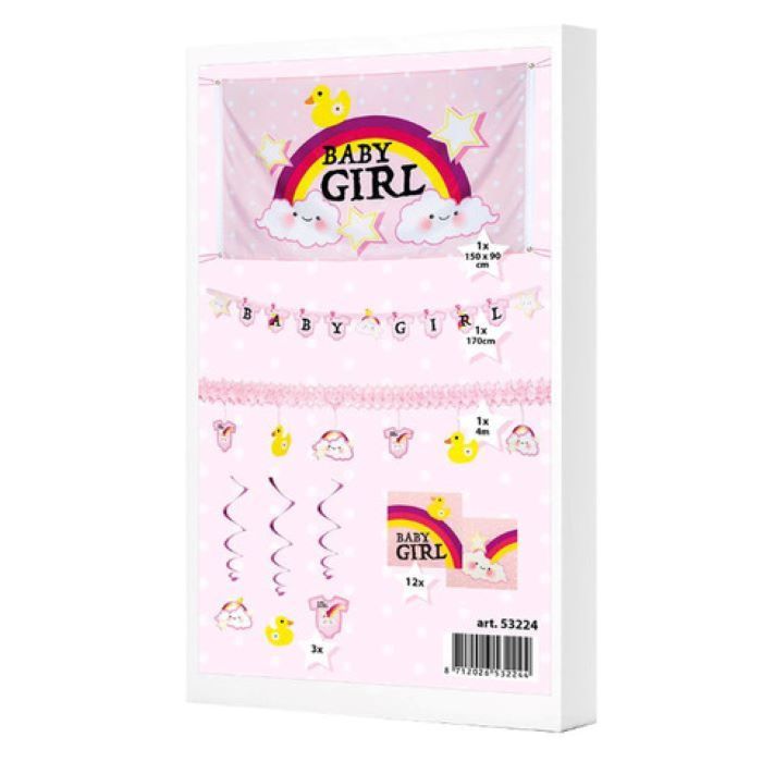 Babyshower paket med dekorationer för flicka - 18 delar