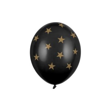 Ballong med guldstjärnor svart 6x - 30 cm 