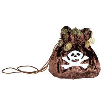 Piratpåse med dödskalle brun - 18x18 cm