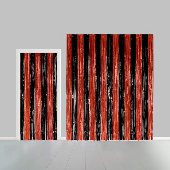 Svart och orange randig glittergardin - 100 x 240 cm